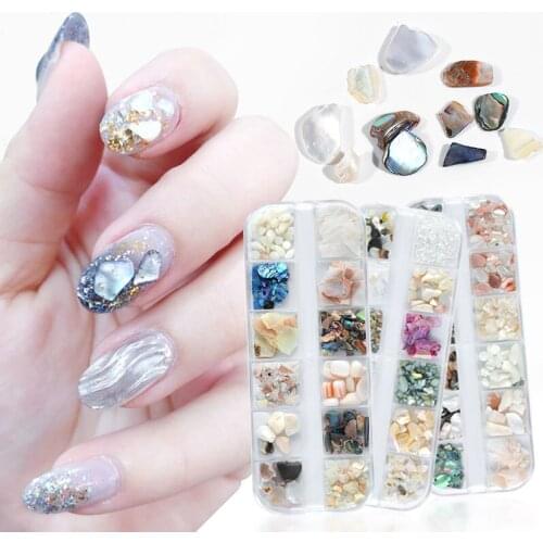 2021 Fashion Shell Stickers for Nails 12 Grid Irregular Nail Art Decorations Accessories for Manicure