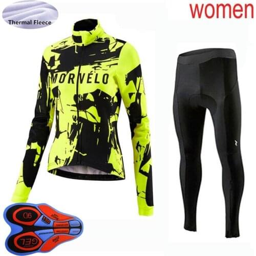 2021 Winter Womens Cycling Thermal Fleece Long Sleeve Jersey Pants Set MTB Bicycle Outfits Outdoor Sports Uniform Bike Clothing