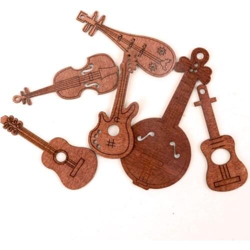 Mix Musical instrument guitar violin Wood Ornaments Handmade Wooden Crafts Accessory Home Decoration DIY 58-80mm 24pcs