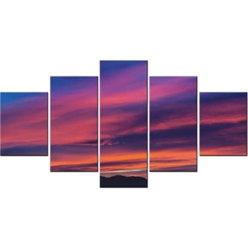 5 Panel sunset seascape scenery landscape picture sea waves beach large canvas painting for home wall art decor Framed J009-055