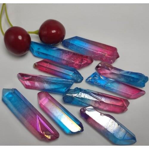 50g Electroplated Blue and Pink Titanium Aura Lemurian Crystal Wand Point Healing Crystal Stone Natural Stones and Minerals