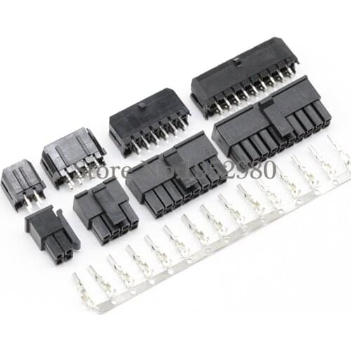 50Set 5557 Connector 3.0mm 2/4/6/8/10/12/14/16/18/20/22/24P Straight Pin Black PCB Wire Solder ( Pin Header+Housing+Terminals )