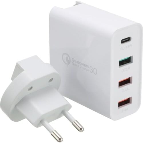 EU US Plug Adapter 48W QC 3.0 Fast Charger Travel Charger Portable for Samsung iPhone Huawei iPad Pro Quick Wall Charger White