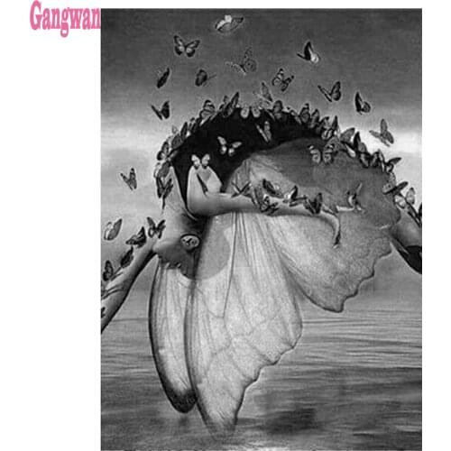 5D DIY Diamond Painting Full Square round drill butterfly girl 5d Diamond Mosaic Sale diamond painting black white art decor