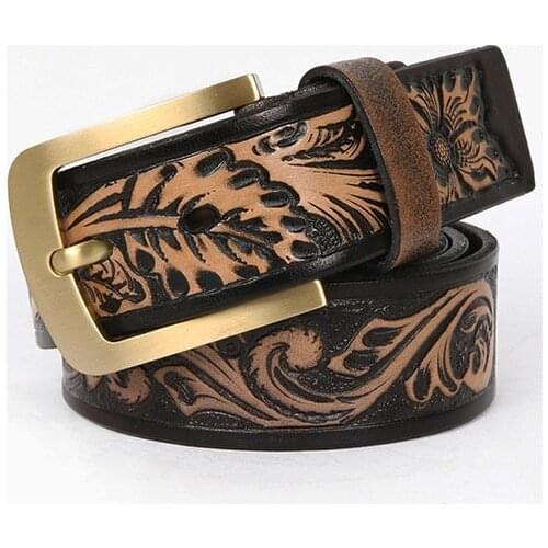 Free Shipping.2018 new style 100% cow leather copper buckle belt.brand genuine leather fashion belts.carved vintage