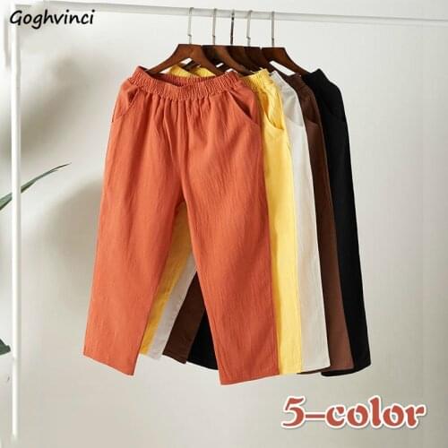 Casual Pants Women Summer Harem Cotton Linen Solid 5-color Womens Trousers Elegant Thin Loose All-match Leisure Simple Chic New