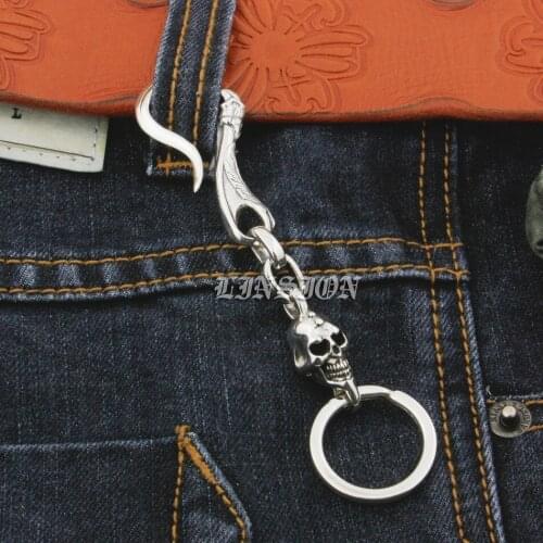 Skull Claw Hook Solid 925 Sterling Silver Mens Biker Rocker Punk Keychain Belt Clip 9T012