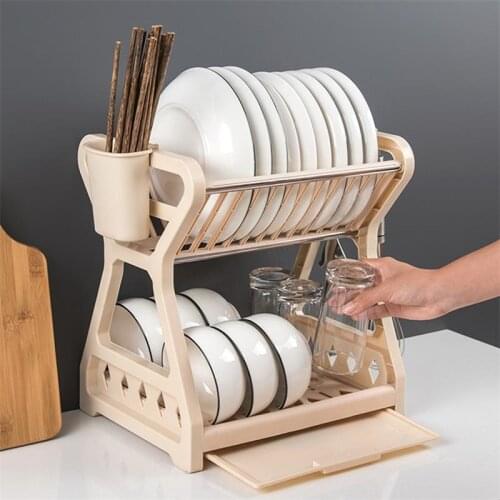 Double-layer Kitchen Dish Bowl Draining Storage Rack Holder with Chopstick Cage Drying Drainer Storage Holder Stand Spoon Holder