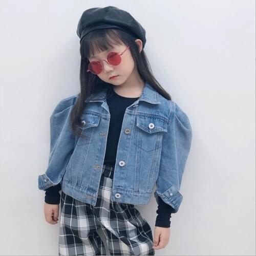 2020 Korean style girls denim coat puff sleeve autumn girls coat 2-7t F702