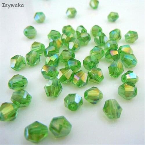 Isywaka Sale Deep Green AB 6mm 48PCS Bicone Austria Crystal Beads charm Glass Beads Loose Spacer Bead for DIY Jewelry Making