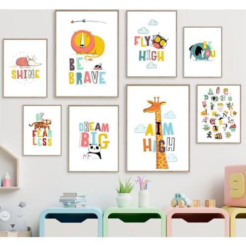 Cartoon Alphabet Elephant Giraffe Panda Tiger Wall Art Canvas Painting Nordic Posters And Prints Wall Pictures Kids Room Decor