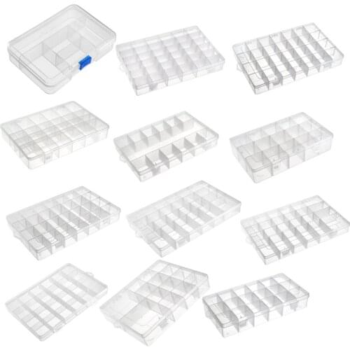 Uxcell Component Storage Box PP Adjustable 14/15/18/24/28/36 Grids Electronic Component Containers Tool Boxes Clear White