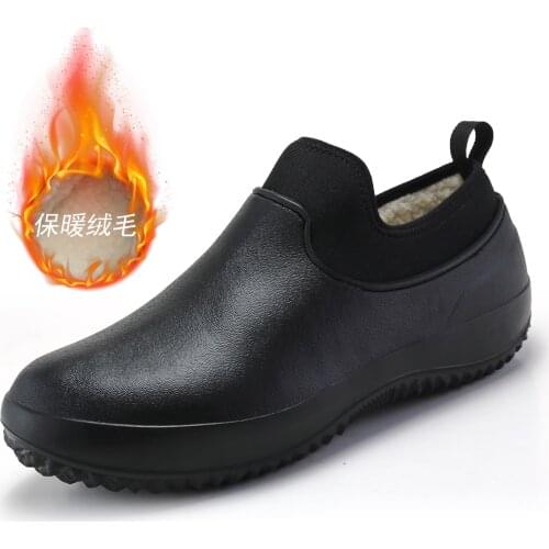 Warm Plush Kitchen Work Shoes Unisex Non-slip Men Sneakers Waterproof Soft Flat Platform Winter Walking Shoes Casual Slip-On