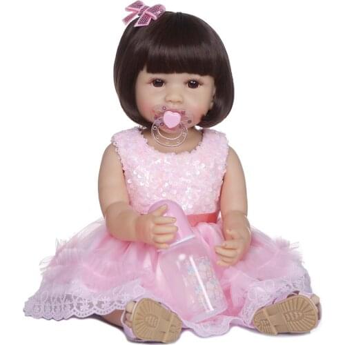 Bebes doll 55CM Pink dress lifelike reborn todder doll real soft touch full body silicone fashion baby doll