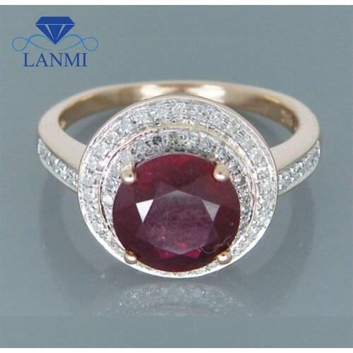 LANMI Vintage Natural Ruby Engagement Rings, Solid 14Kt Rose Gold Natural Red Ruby Ring,Genuine Ruby Jewelry