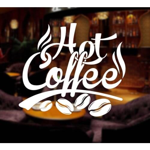 Hot Coffee Shop Sticker Milk tea Decal Cafe Cup Poster Vinyl Art Wall Decor Mural Decoration Break Bread Coffee Glass Decals