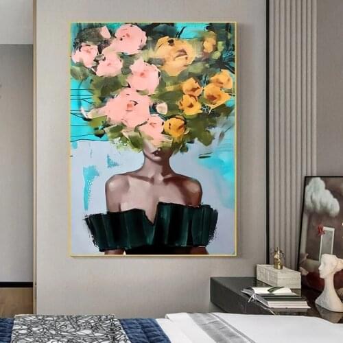 Fashion Abstract Floral Woman Canvas Painting Wall Art Print Poster Picture Decorative Painting Living Room Home Decoration