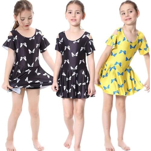 Girls Muslim Swimwears Islamic Children Two Piece Swim Bowknot Print Diving Arab Beach Wear Swimming Swim Dress Burkini For Girl