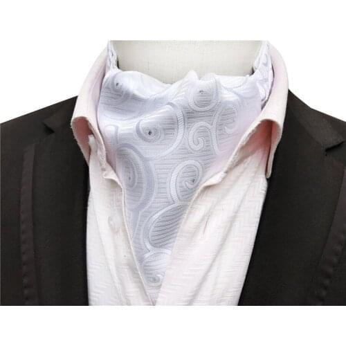 New Designers Men Ascot White Paisley with Silver Dot Pattern Cravat Neck Ties