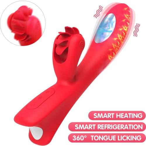 Cooling and Heating Dildo Vibrator Sex Shop Clitoral Tongue Licking Massager G-spot Vagina Stimulator Female Masturbation Tool