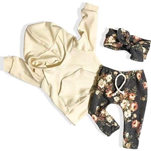 OKLADY Baby Girl Clothes Long Sleeve Hoodie Sweatshirt Floral Pants with Headband Outfit Sets