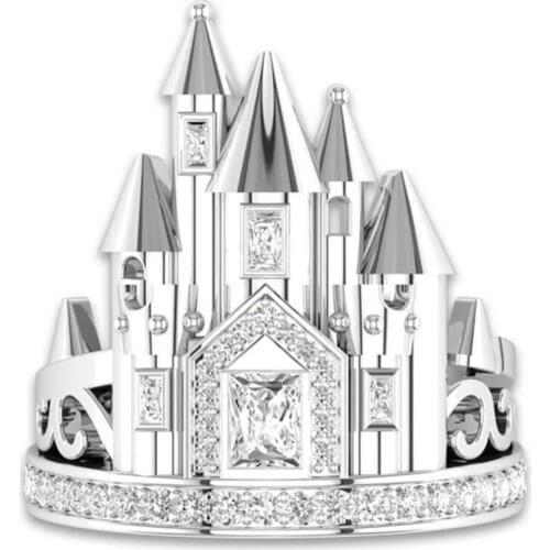 Wholesale New Fashion Personality Jewelry Castle Theme Zirconia Ring For Women Luxury Namour Charm Birthday Gift All Seasons