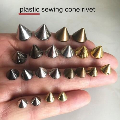 Different Sizes Plastic Cone Sewing Rivets 6mm,8mm,10mm,12mm,Metal Color Cone Shape Sew on Rivets For Clothing Decoration