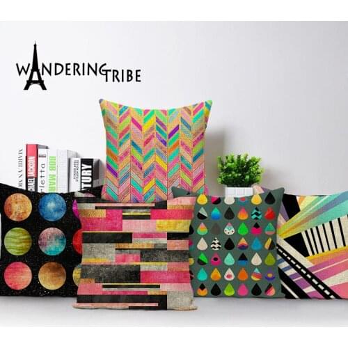HOT Square colorful Home Cushion Decorative Soft Seat Car Covers linen cartoon cushion cover geometric Suit Cushion case
