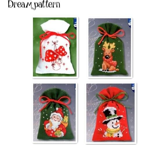 Christmas bag cross stitch kit package Santa Claus bag 14ct white green red cloth thread embroidery DIY handmade needlework