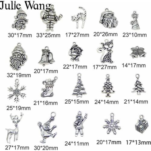 Julie Wang Antique Colors Mixed Christmas Charm Deer Bell Santa Claus Alloy Charms Necklace Pendant Jewelry Making Accessory
