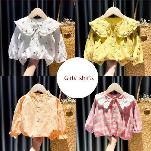 Girls shirts 2021 autumn baby print long-sleeved tops doll shirts spring and autumn girls tops