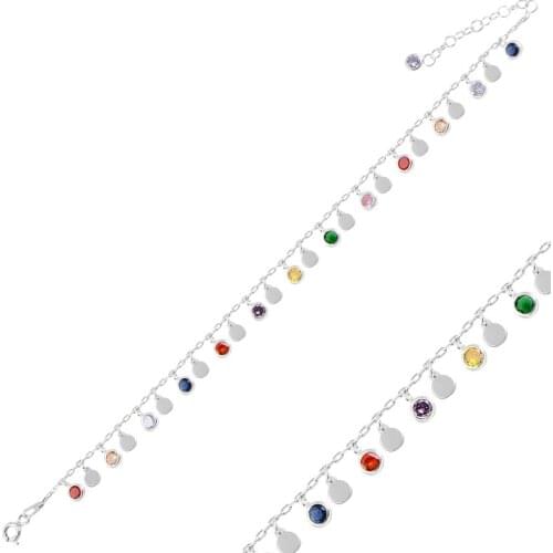 Silver 925 Sterling Dangle Sequins & Colorful Zircon Stone Bracelet