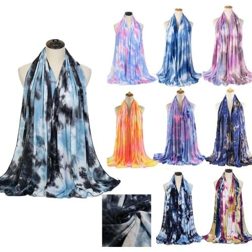 Tie Dye Printed Modal Jersey Hijab Scarf Islamic Stretchy Headscarf Shawl Muslim Women Breathable Hijabs Scarf Headwrap Headband