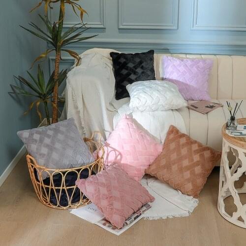 Scandinavian Minimalist Modern Classic Geometric Double-Sided Plush Lattice Sofa Pillowcase, Living Room Cushion