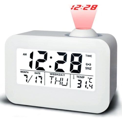 LED Digital Projector Alarm Clock Night Wall Radio Watch Table Desk Clocks Luminova Calendars Temperature Display Snooze Modern