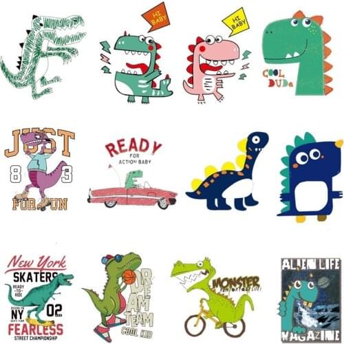 Cartoon Jurassic Park Heat Transfers Dinosaur On Patches For Clothes T-shirt Thermal Transfer Stickers Wholesale DIY Accessories