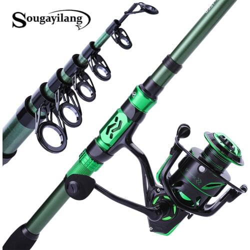 Sougayilang1.8-2.4m Carbon Telescopic Carp Fishing Rod Sets UltraLight Fishing Rod with12+1BB Spinning Fishing Reel Set