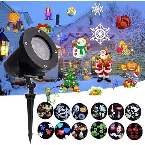 Thrisdar 12 Slide Outdoor Holiday LED Projector Light Christmas Snowflake Projector lamp Garden Landscape Projector Light