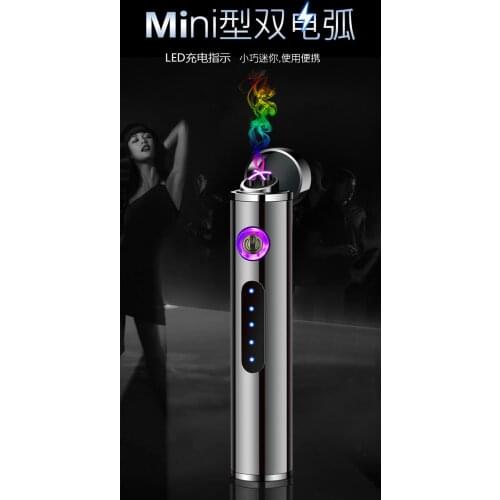 Ultra-thin fiber slender thin strips men and women double arc lighter USB electronic charging metal mini cigarette lighter