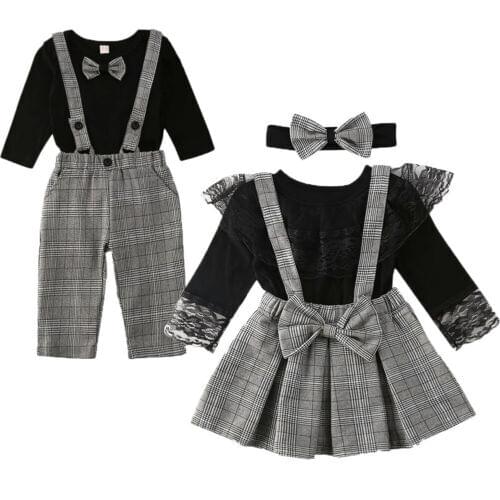 0-6Y Matching Clothes Little Brother Romper Overall Big Sister Blouse Bib Skirt Outfits Set Spring Formal Party Set