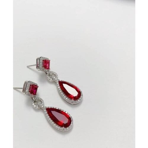 Womens fashion S925 Sterling Silver Earrings Fashion temperament Ruby womens unique geometric Earrings