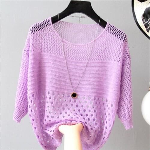 2021 Ladies Summer Knitted Sweater Women Spring Knitwear Fashion Pullover Womens Thin Sunproof Hollow Hollow Top