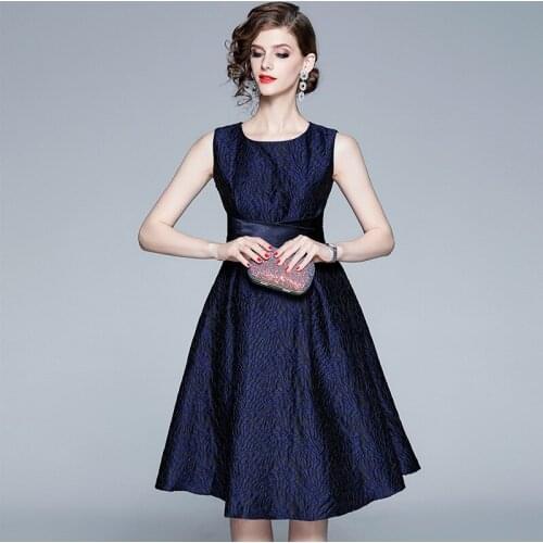 Spring/summer 2020 new womens fashion Jacquard solid color dress sleeveless O-Neck elegant dresses