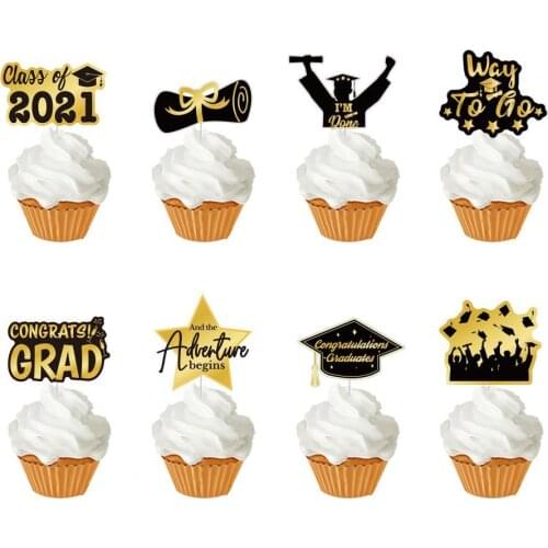 1 Set Cupcake Toppers Exquisite Multi-style Paper DIY Paper Cake Toppers Picks for Graduation Party Supplies