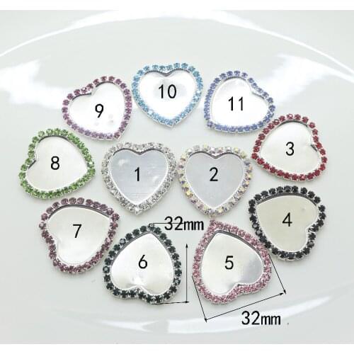 32*32MM 10Pc colorful heart rhinestone button metal tray cap setting DIY negative film scrapbook button wedding decoration craft