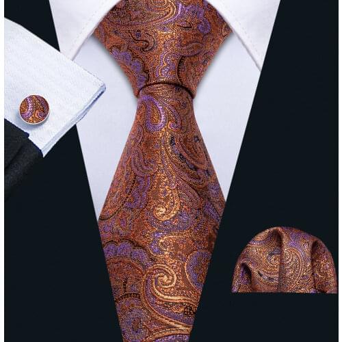 2019 Barry.Wang Men Tie Gold Necktie Silk Woven Paisley Neck Tie Orange Pattern Designer for Party Wedding FA-5161