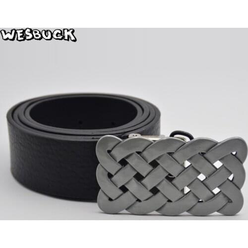5 PCS MOQ WesBuck Brand Rectangle Knotting Belt Buckle Silver Color Fashion Mens Women Western Belt Buckle With PU Belt