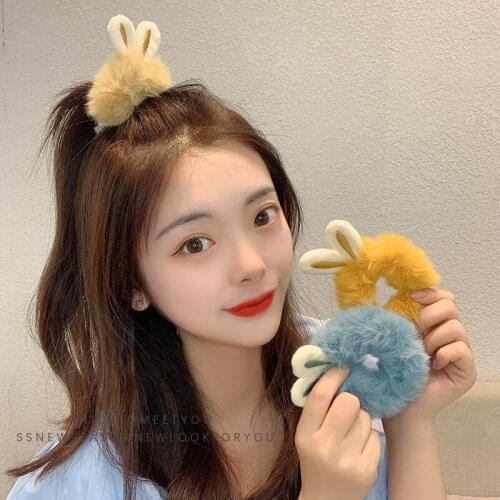Hair Accessories New 9-piece Suits Of Different Colors Plush Rabbit Ears Hair Rope Girl Plush Hair Ring Sen Rubber Band
