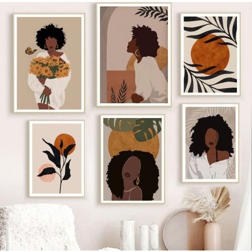 Boho Woman Leaf Flowers Sunset Abstract Nordic Posters And Prints Wall Art Canvas Painting Wall Pictures For Living Room Decor