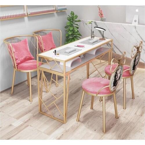 Net celebrity ins wind marble nail table and chair set single double gold iron simple nail table nail table